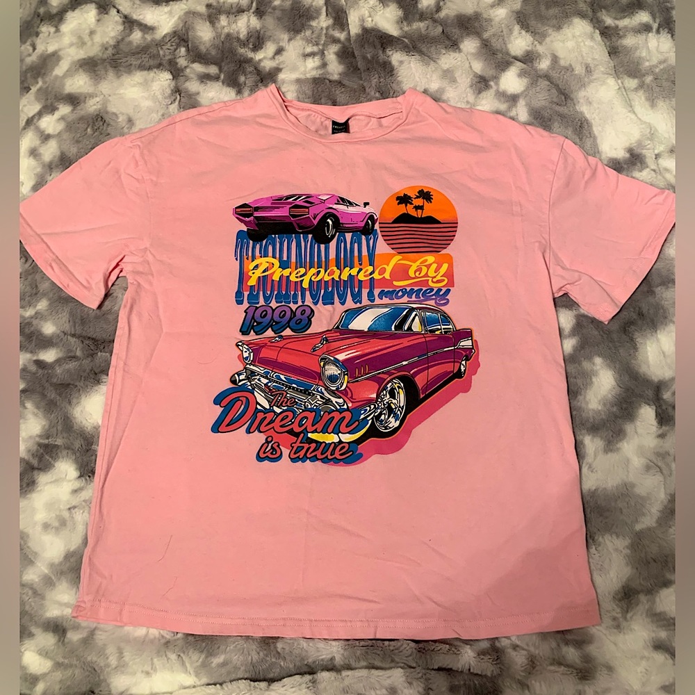 Pink Fresral Graphic T. Size S
